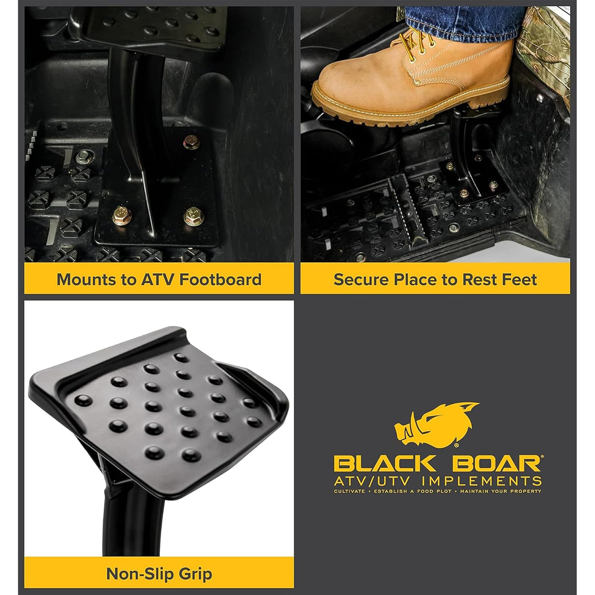 Pedestal Trasero para Tumbona Black Boar ATV – Diseño Duradero de Aluminio Fundido Recubierto de Polvo y Superficie Perforada para un Agarre Firme del pie, se Monta en la mayoría de estribos de ATV,