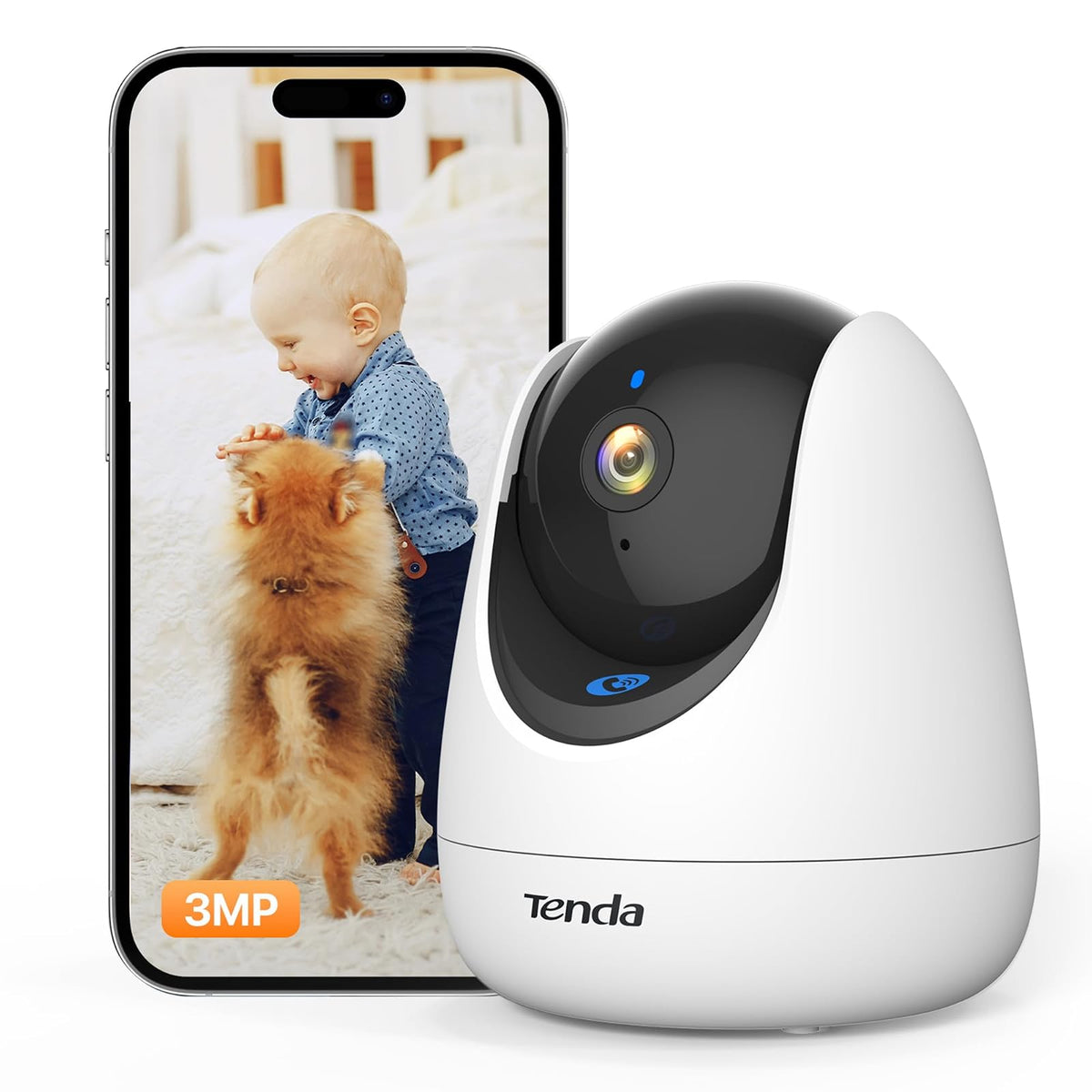 Tenda CP3 - Cámara de vigilancia para Interiores, 1080p, WiFi, cámara IP con Audio de 2 vías, rotación de 360°/155°, visión Nocturna de 12 m, Detector de Movimiento, alarmas y Mensaje Push, cámara