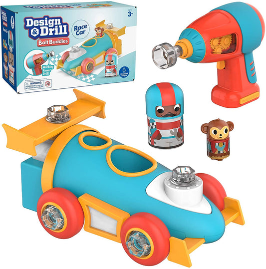 Educational Insights Design & Drill Bolt Buddies Race Car, juguete de taladro de construcción