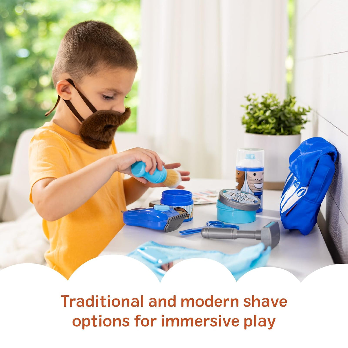 Melissa & Doug - Set de Juego de Barbería - Set de 16 Piezas con Barba, navajas y Productos de Cuidado de Juego, para Juego de Roles Realista y Creativo, para niños a Partir de 3 años