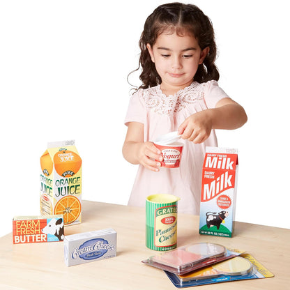 Melissa & Doug ¡Juguemos de casita! Productos para refrigeradoras (juguetes de comestibles de juego de imitación, 20 piezas)