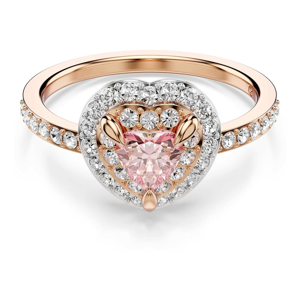 Anillo Swarovski One con motivo de corazón, pavé, corazón, rosa, acabado en metal mixto