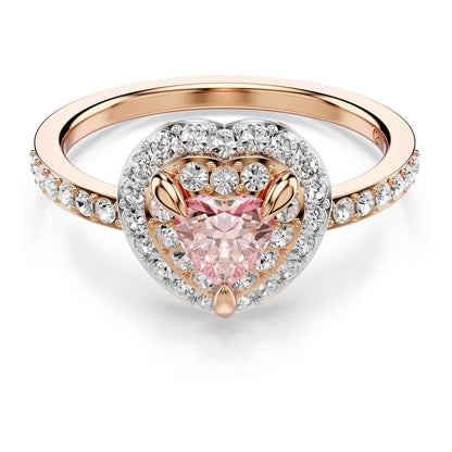 Anillo Swarovski One con motivo de corazón, pavé, corazón, rosa, acabado en metal mixto
