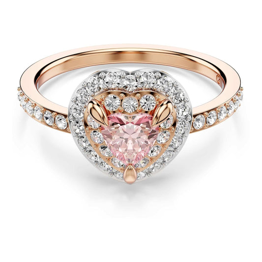 Anillo Swarovski One con motivo de corazón, pavé, corazón, rosa, acabado en metal mixto