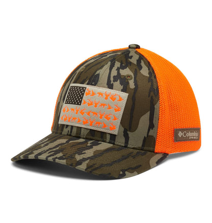 Columbia Gorra de Malla PHG Camo Gorra para Unisex Adulto - Mossy Oak Bottomland, bandera del juego Blaze - 2XL