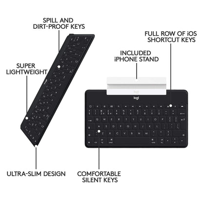 Logitech Teclado Keys-To-Go Fino y Delgado con Bluetooth para iPhone, iPad; Apple TV y Todos los Dispositivos iOS - Negro