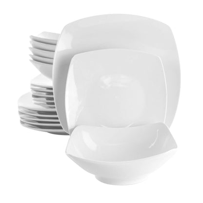 Elama - Juego de vajilla de porcelana blanca, 18 piezas, Newman