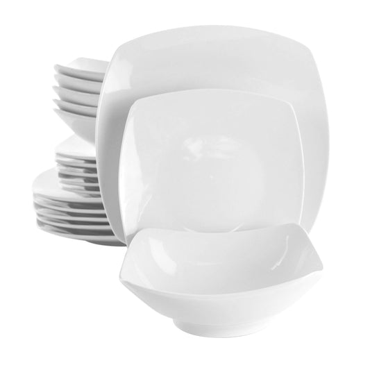 Elama - Juego de vajilla de porcelana blanca, 18 piezas, Newman
