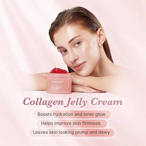 MEDICUBE Collagen Jelly Cream, Crema Facial en Gel con Colágeno Soluble e Hidrolizado, Hidratación y Efecto Glow para Piel con Apariencia Firme y Suave, 50 ml