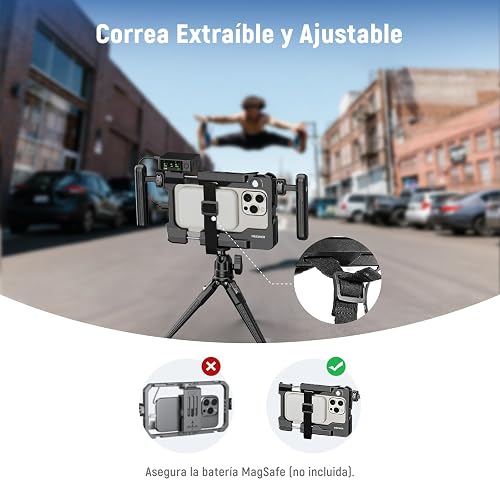 NEEWER Universal Phone Video Rig con Empeñaduras, Adaptador Filtro 67mm, Zapata Fría para dji Mic, Estabilizador de Jaula de Móvil para Grabación para iPhone 16 15 Pro MAX S23 Ultra Pixel 8 Pro, PA017