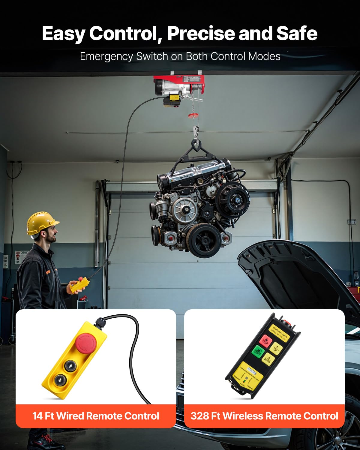 VEVOR - Polipasto eléctrico, cabrestante eléctrico de 120 V de 100 m inalámbrico y control remoto con cable de 100 m, altura de elevación de un solo cable de 40 pies, eslingas individual/dobles,