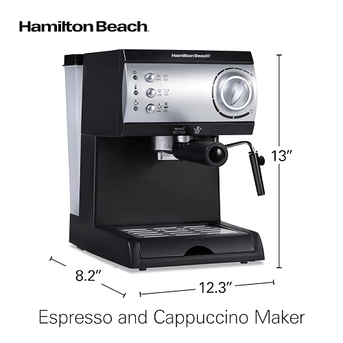 Hamilton Beach 40715 Cafetera Espresso, 2 Tazas, Cappuccino, Mocha y Latte, 15 Bares, Negro y Plata