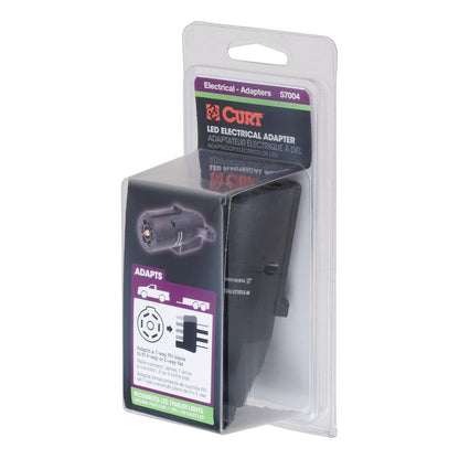 CURT Adaptador de Cableado de Remolque Plano de 7 Vías a 4 Vías Compatible con LED, 57004, Negro