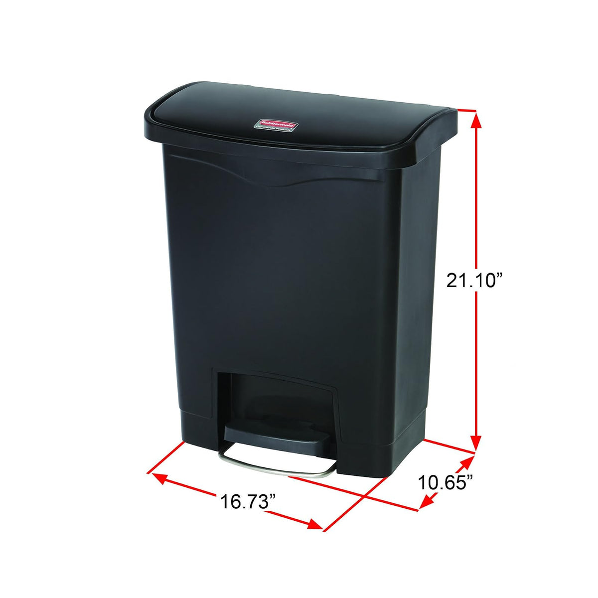 Rubbermaid Commercial Products Streamline® – Contenedor Delgado para Espacios Reducidos, Bote con Pedal Frontal, Cierre Silencioso y Bisagra que No Daña la Pared, Capacidad de 30 L, Rojo 1883564