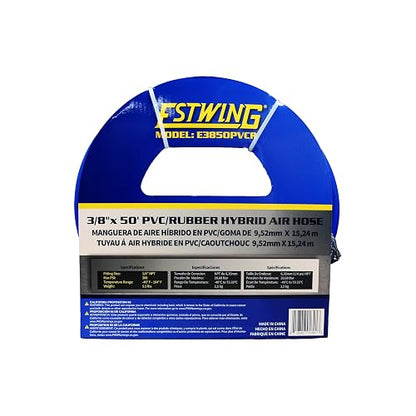 Estwing E3850PVCR - Manguera de aire híbrida de PVC/goma de 3/8" x 50' con accesorios de latón de 1/4", color azul