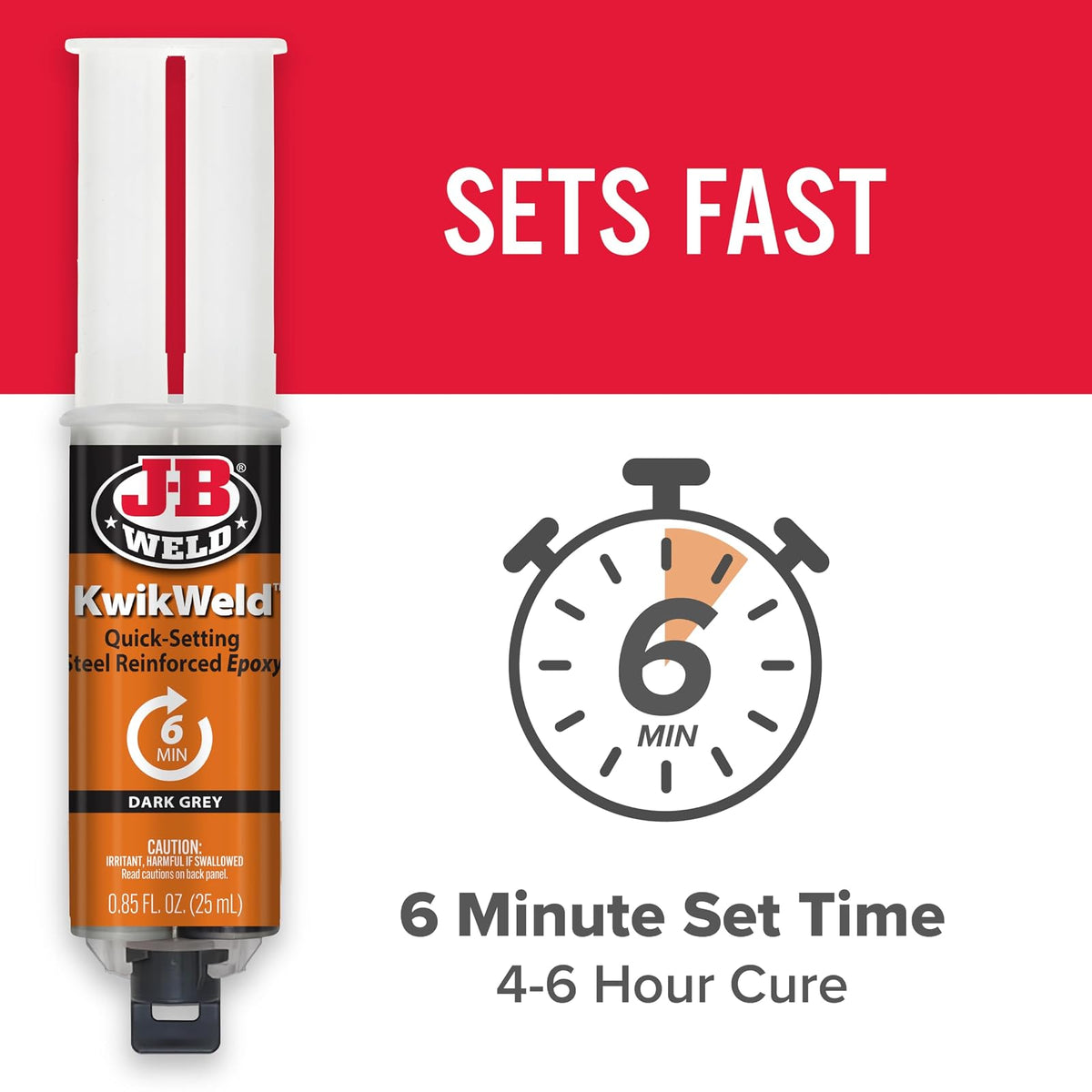 J-B Weld Epoxy KwikWeld de Alta Resistencia, Fraguado en 6 Minutos, Gris Oscuro, Paquete de 2, 25 ml, 50176-2
