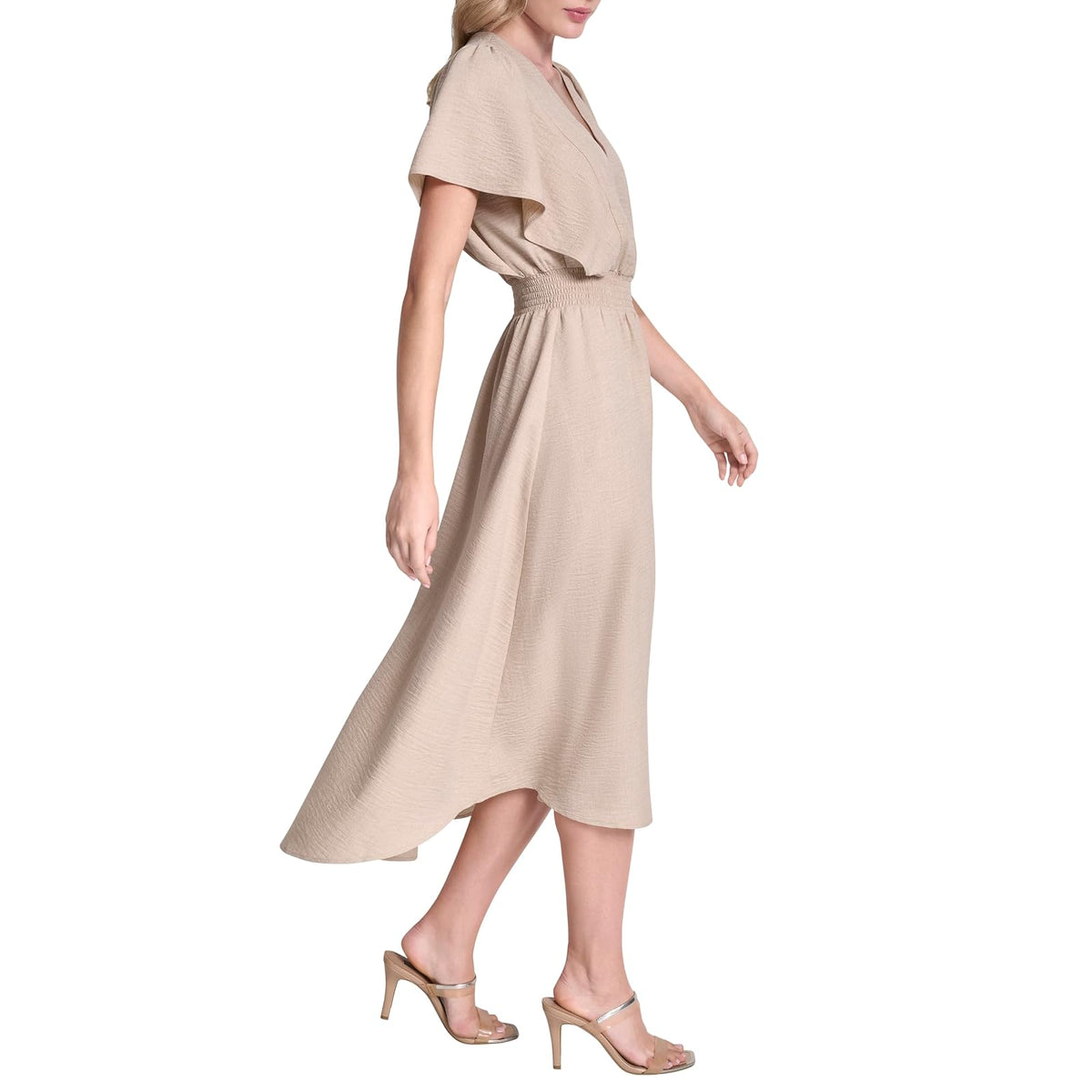 DKNY Vestido Midi Camisero con Mangas Nudo Vestido para Mujer