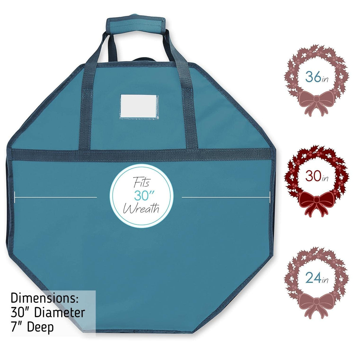 Hearth & Harbor Contenedor de almacenamiento para coronas de Navidad – Bolsa de almacenamiento rígida para coronas de Navidad con bolsillos interiores, doble cremallera y asas – Caja organizadora de