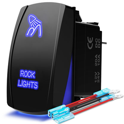 Mictuning Juego de interruptores basculantes con luces azules LED de encendido/apagado, 20 A 12 V (LS083501JL)