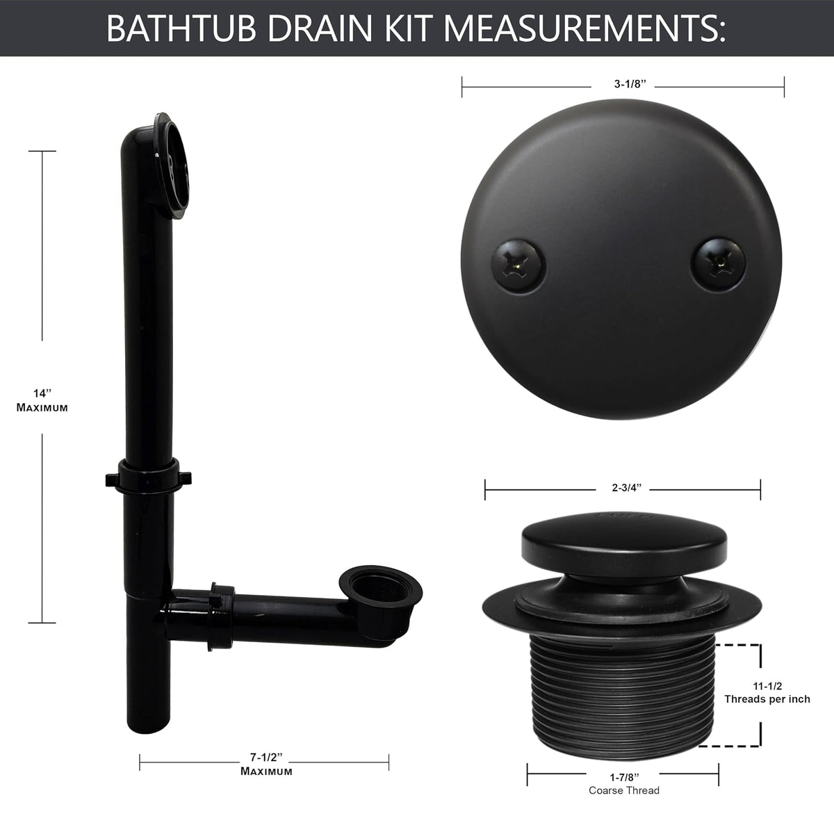 Westbrass 593144-01 Desagüe de baño con punta tubular de 1-1/2 pulgadas, color negro, latón pulido, Negro mate