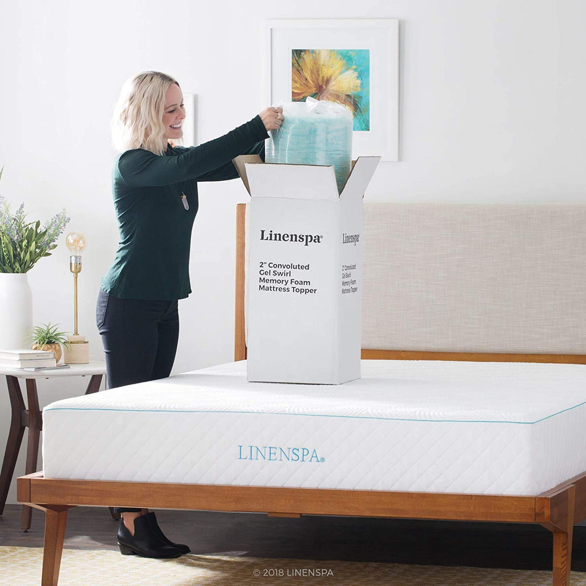 Linenspa - Colchoneta de Memory Foam con Gel en Remolino - Sobrecolchón de Ondas Refrescante de 5 cm - Topper para Colchón - Sensación Suave y Acolchada - Alivia Puntos de Presión - Matrimonial