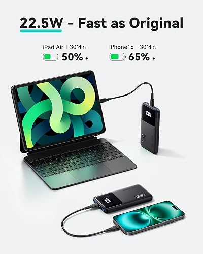 INIU Portable Charger, 22.5W 10000mAh Slim USB C Power Bank Fast Charging PD3.0 QC4.0, Built-in Phone Holder Battery Pack Charger Portable for iPhone 13 12 11 X Pro Samsung S20 Google LG AirPods iPad