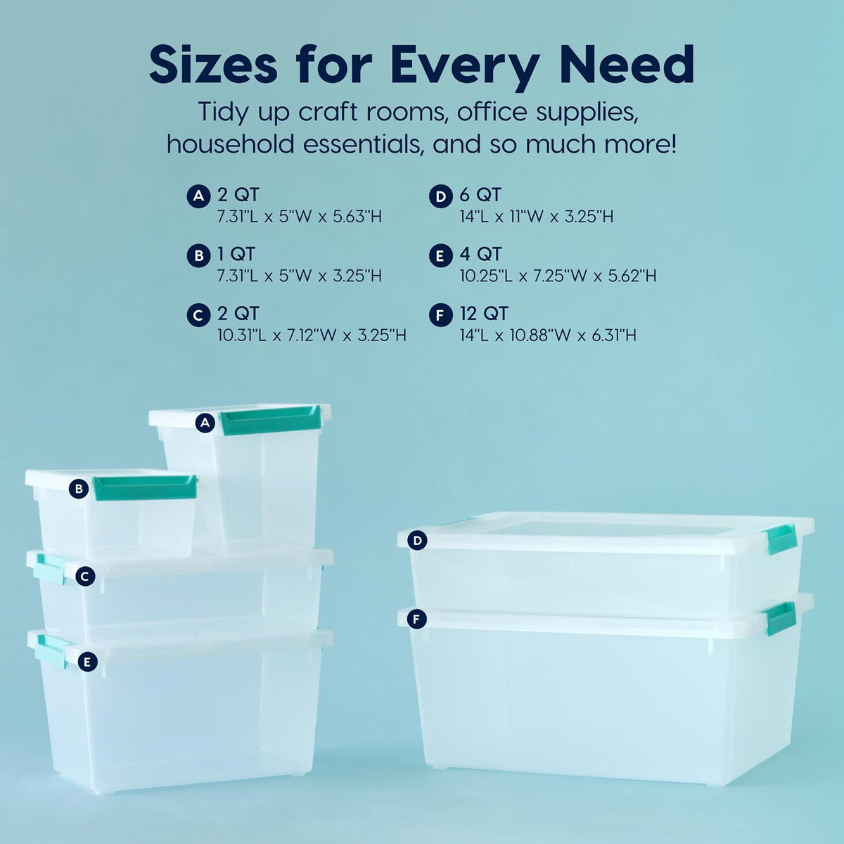 IRIS USA Contenedores de Plástico de 3.8 L con Tapa, Paquete de 6, Bin Sensorial Pequeño, Almacenamiento de Manualidades, Contenedor Organizativo para Hogar, Apilables, Transparente