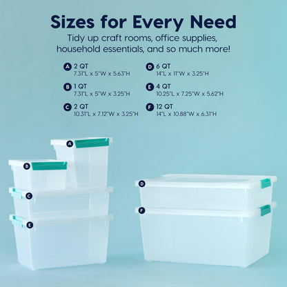 IRIS USA Contenedores de Plástico de 3.8 L con Tapa, Paquete de 6, Bin Sensorial Pequeño, Almacenamiento de Manualidades, Contenedor Organizativo para Hogar, Apilables, Transparente