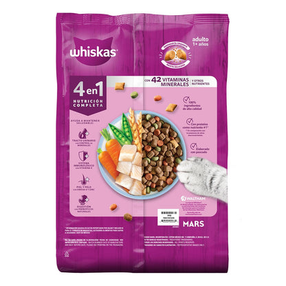 Whiskas Alimento Seco para Gatos Adultos 4 en 1, 100% Nutrición Completa y – Sabor Pescado 3kg