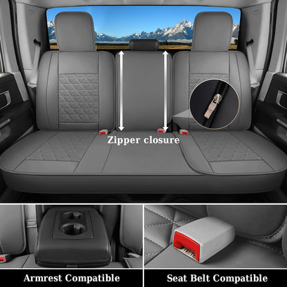 Coverado Fundas de Asiento de Automóvil de Piel, Impermeables, Fundas de Asiento Dooge Ram 1500 compatibles con Dodge Ram 1500 2500 3500 2025 con Banco Plano (Juego Completo, Gris Oscuro)