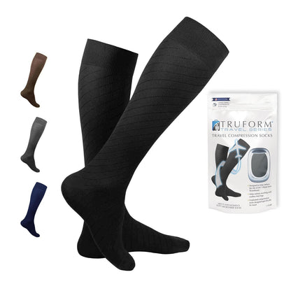 Truform Travel Calcetas de Compresión 15-20 mmHg para Hombre y Mujer - X-Large - Black