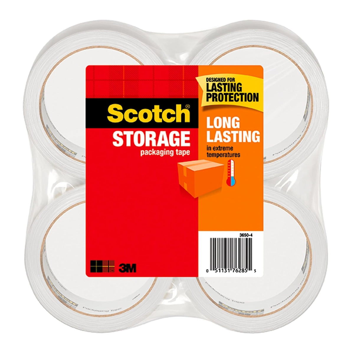 3M Scotch cinta de embalaje larga duración de almacenamiento, 4.77 cm x 49.92 m, 4 rollos