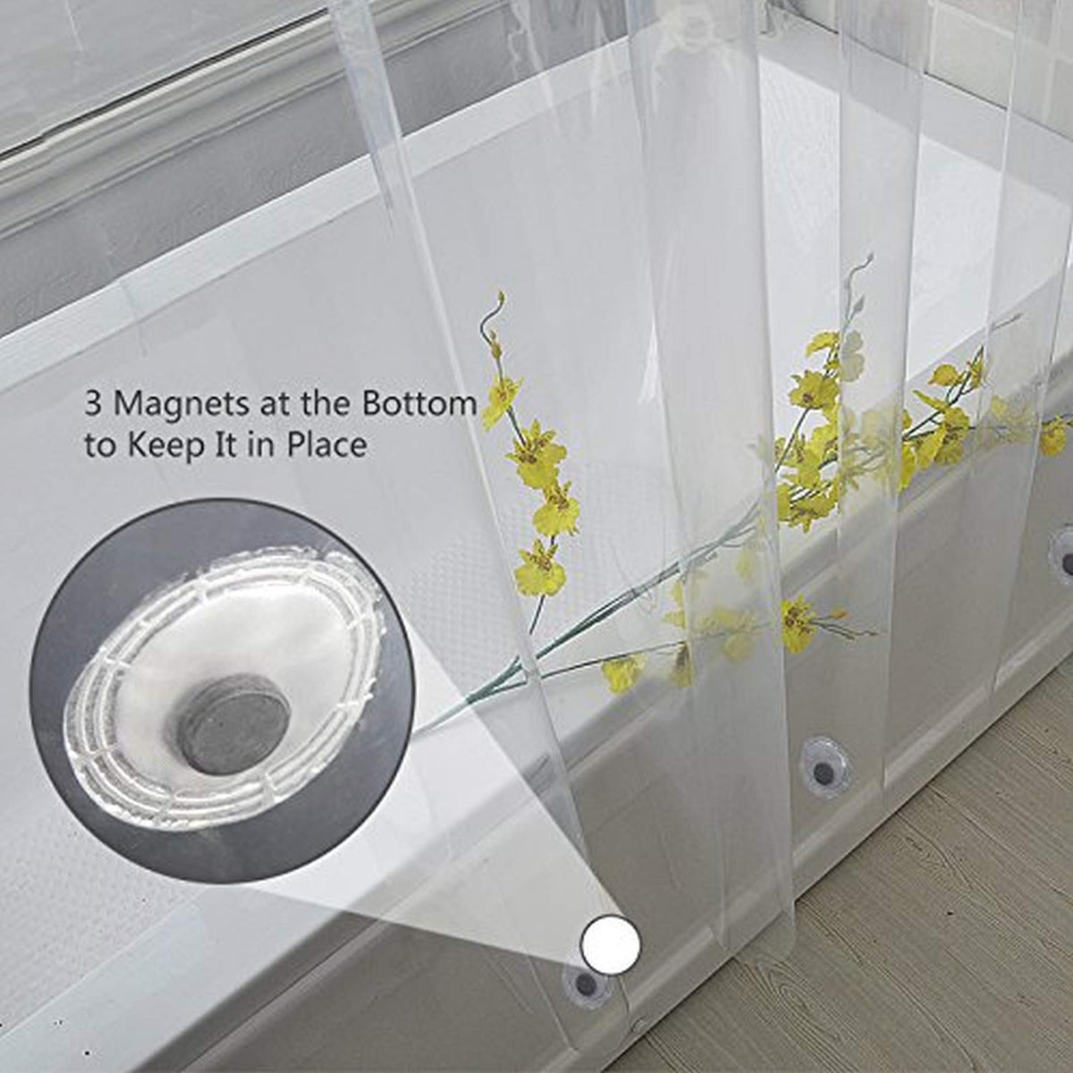 Elegant Comfort - Cortina de Ducha Transparente Resistente al Agua, de 72 x 72 Pulgadas de Largo, Forro de Ducha para baño con 3 imanes Inferiores y Ojales a Prueba de óxido