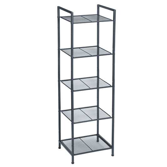 SONGMICS Estanteía de Almacenamiento de 5 Niveles, Estantería de Baño, Soporte de Planta Extensible con Estante Ajustable, para Baño, Salón, Balcón, Cocina, Negro Clásico MBSC35BK