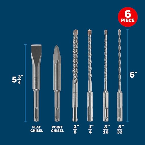 Bosch HCST006 SDS-plus Juego de Brocas Intercambiables para Mampostería, Cinceles y Carburo, 6 piezas