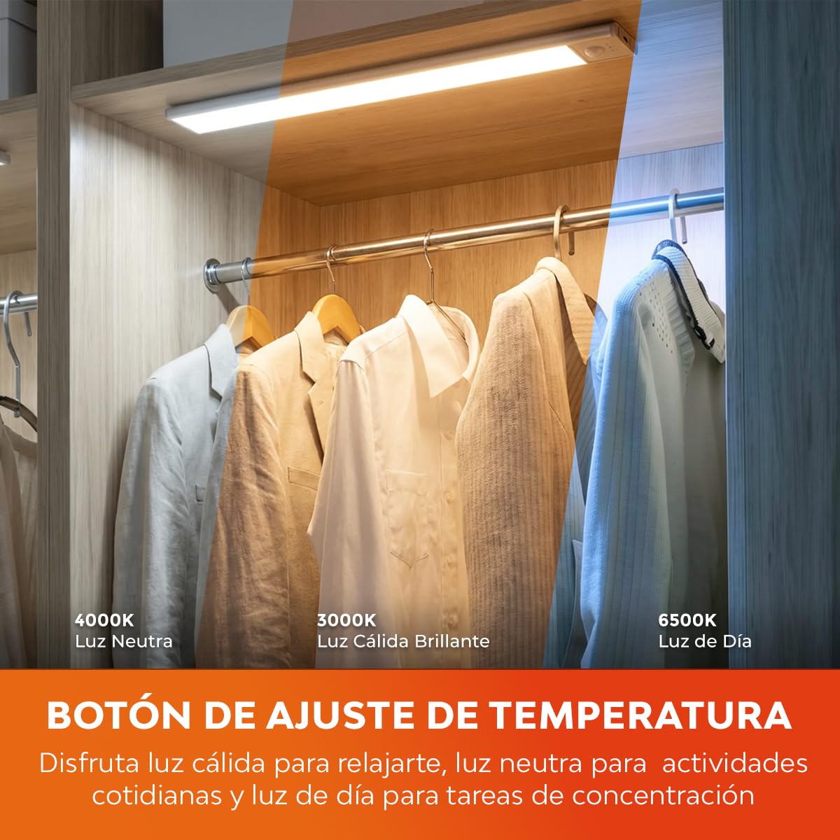 Tecnolite - Lámpara Regleta LED 2.5 W Magnética Recargable 50 cm, Luz Blanca Ajustable, Sensor de Movimiento, Atenuable