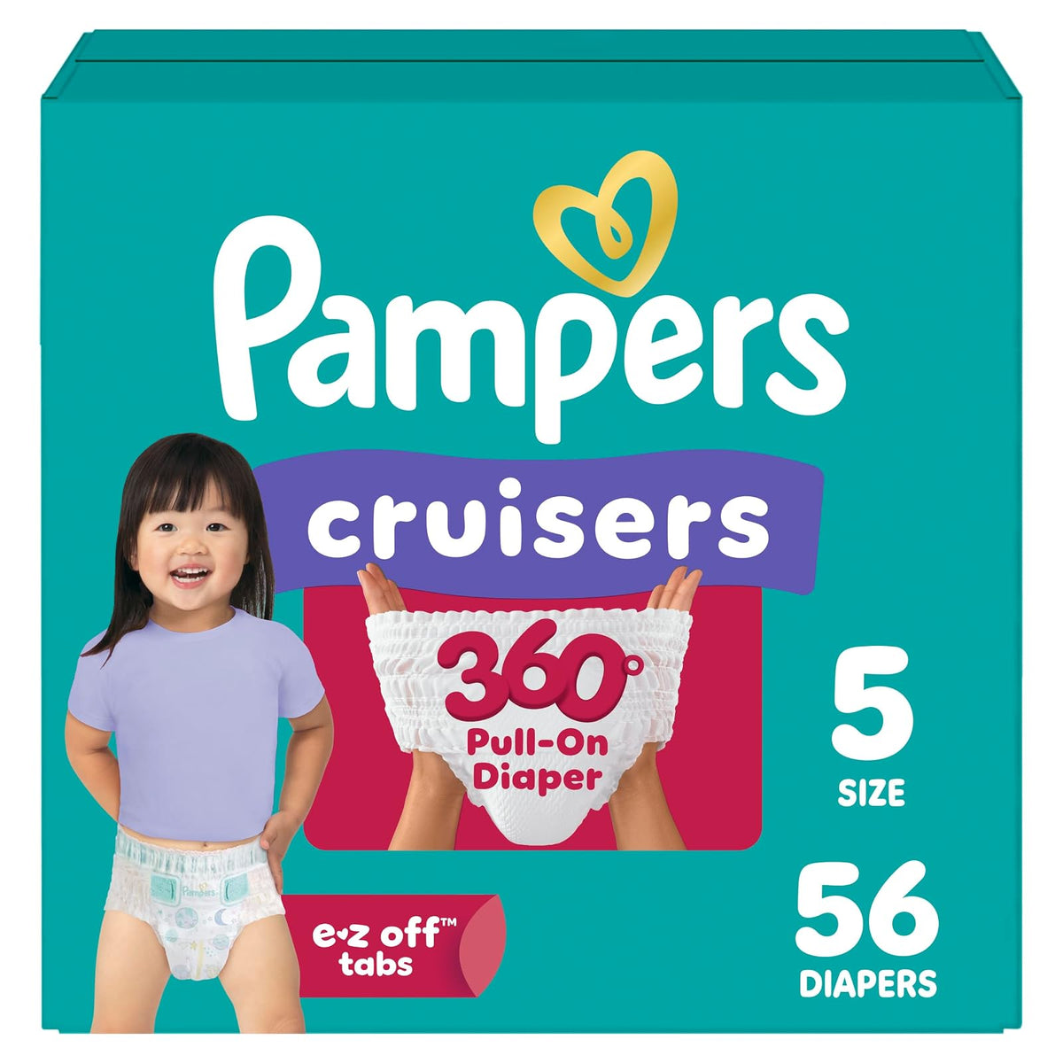 Pampers Cruisers 360° Pants - Pañales Etapa 5, 56 Piezas. Recomendado para Bebés de 12+ Kg
