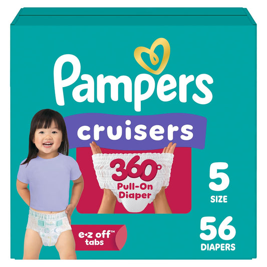 Pampers Cruisers 360° Pants - Pañales Etapa 5, 56 Piezas. Recomendado para Bebés de 12+ Kg