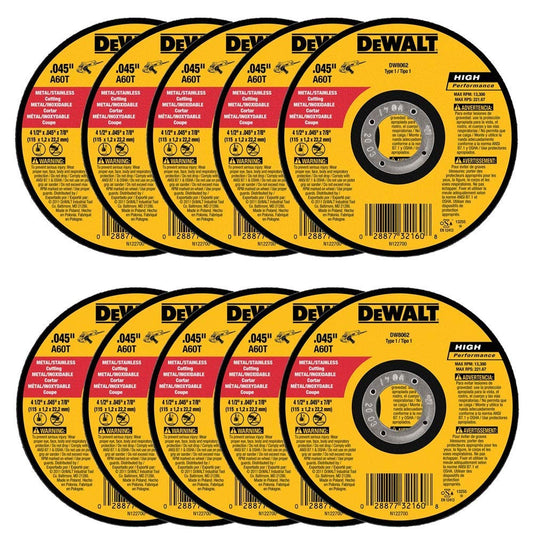 DeWalt DW8062 - Rueda de corte delgada de metal de 4-1/2 pulgadas x 045 x 7/8 pulgadas, paquete de 10