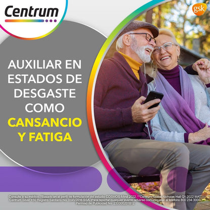 Centrum Multivitamínico Silver +50 con Magnesio, Vitamina C, Calcio, Potasio y Zinc, 60 Tabletas