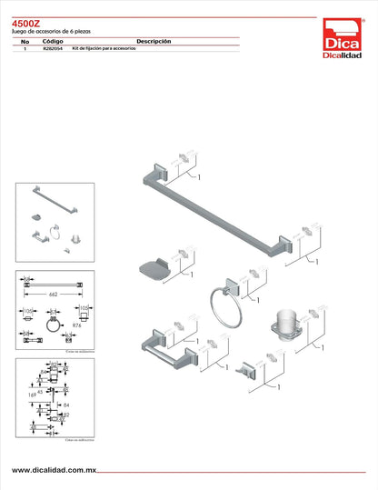 Dica 4500Z Juego de Accesorios 6 Piezas, Cromo