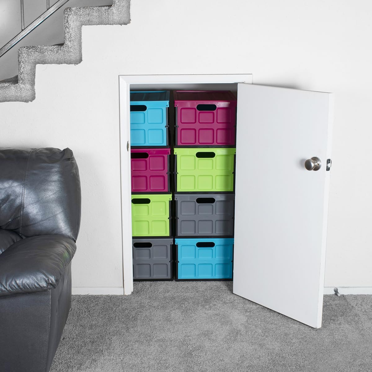 Glad - Contenedor plegable de almacenamiento con tapa, caja de plástico plegable de 48 litros para cochera, maletero y organización, contenedor apilable con tapa con asas, color turquesa