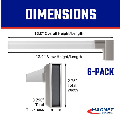 Master Magnetics MSHL03X6 Magnetic Sign Holder for 12" Sign, 90 Degree Magnetic Base with Acrylic Strip, 2.28" L, 0.79" W, 14.8" Overall, Clear, White (Pack of 6)