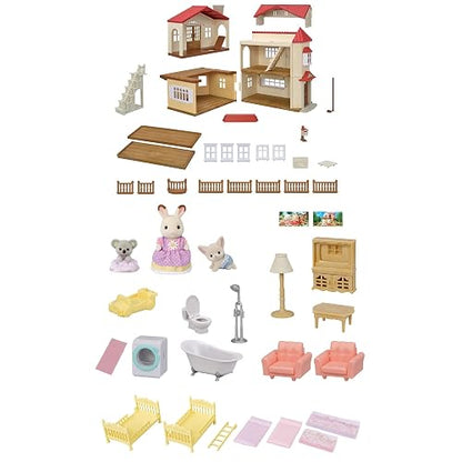 Calico Critters - Juego de Regalo para casa de Campo, Juego de casa de muñecas con Cifras, Muebles y Accesorios