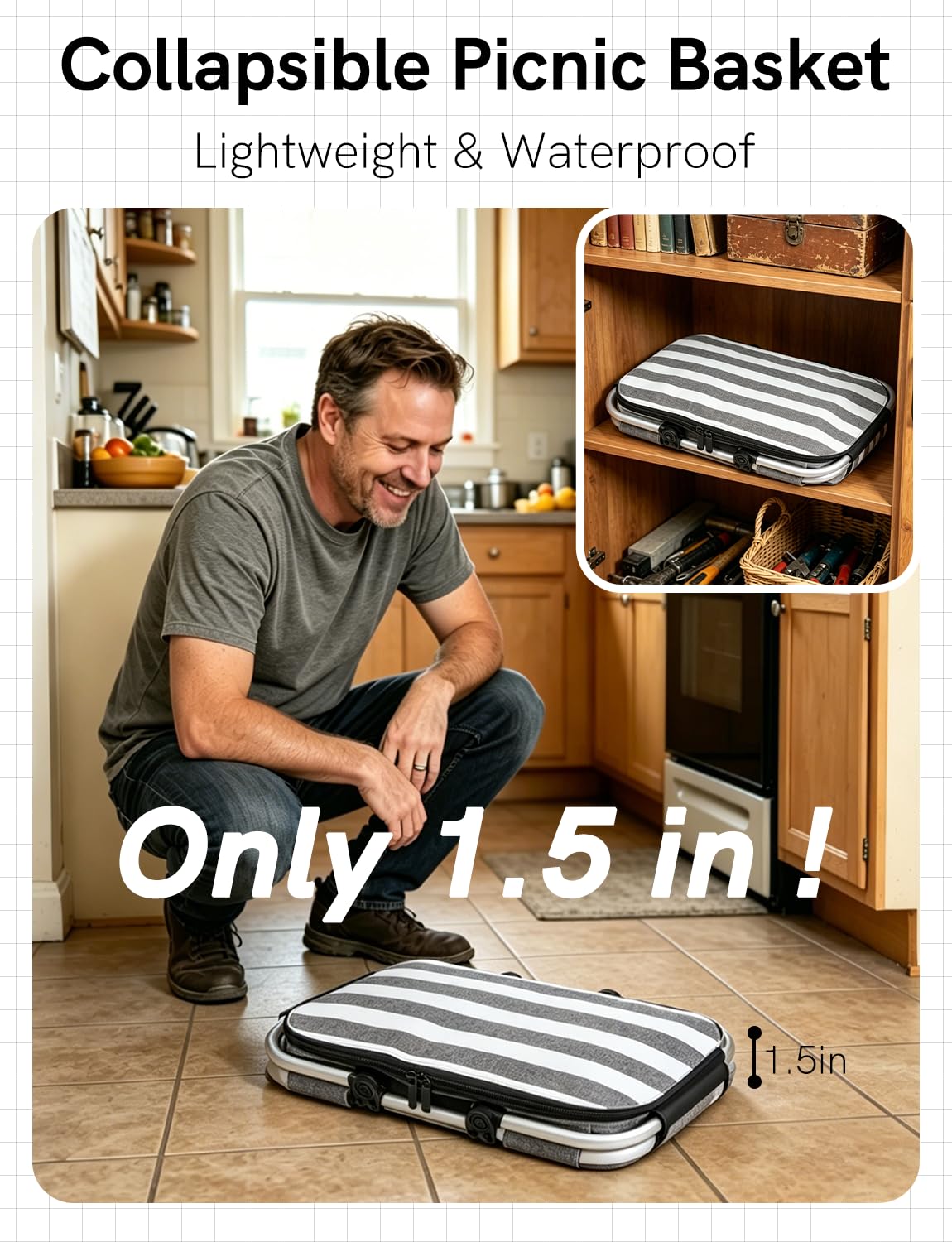 KEFOMOL Cesta de Picnic aislada a Prueba de Fugas, Bolsa enfriadora Plegable de 26 litros con Tapa, 2 Asas Resistentes, Cesta de Almacenamiento para Picnic, Entrega de Alimentos, para Llevar, Compras