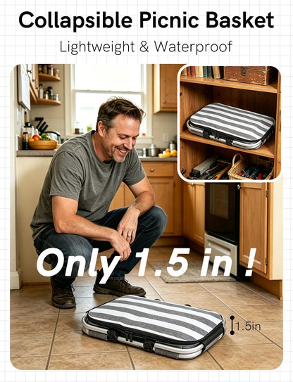 KEFOMOL Cesta de Picnic aislada a Prueba de Fugas, Bolsa enfriadora Plegable de 26 litros con Tapa, 2 Asas Resistentes, Cesta de Almacenamiento para Picnic, Entrega de Alimentos, para Llevar, Compras