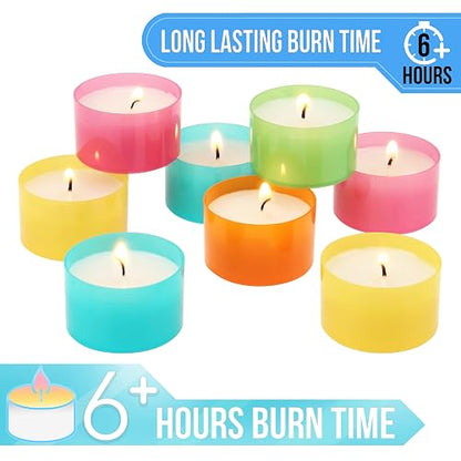 Stonebriar - Juego de 96 velas de té multicolor sin aroma con tiempo de combustión de 6 a 7 horas