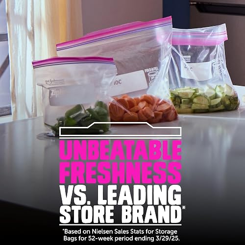 Ziploc Bolsas de Almacenamiento Reutilizables de 1 Quart, Tecnología Grip 'n Seal, Doble Cremallera, Transparente, Plástico, Extrusión o Soplado, 80 Piezas