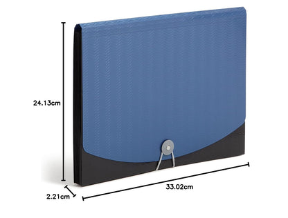 Smead Carpeta de archivos expandible de poliéster, 12 bolsillos, 12 pestañas escalonadas personalizables, cierre de solapa y cordón, tamaño carta, patrón de ondas azul/negro (70863)