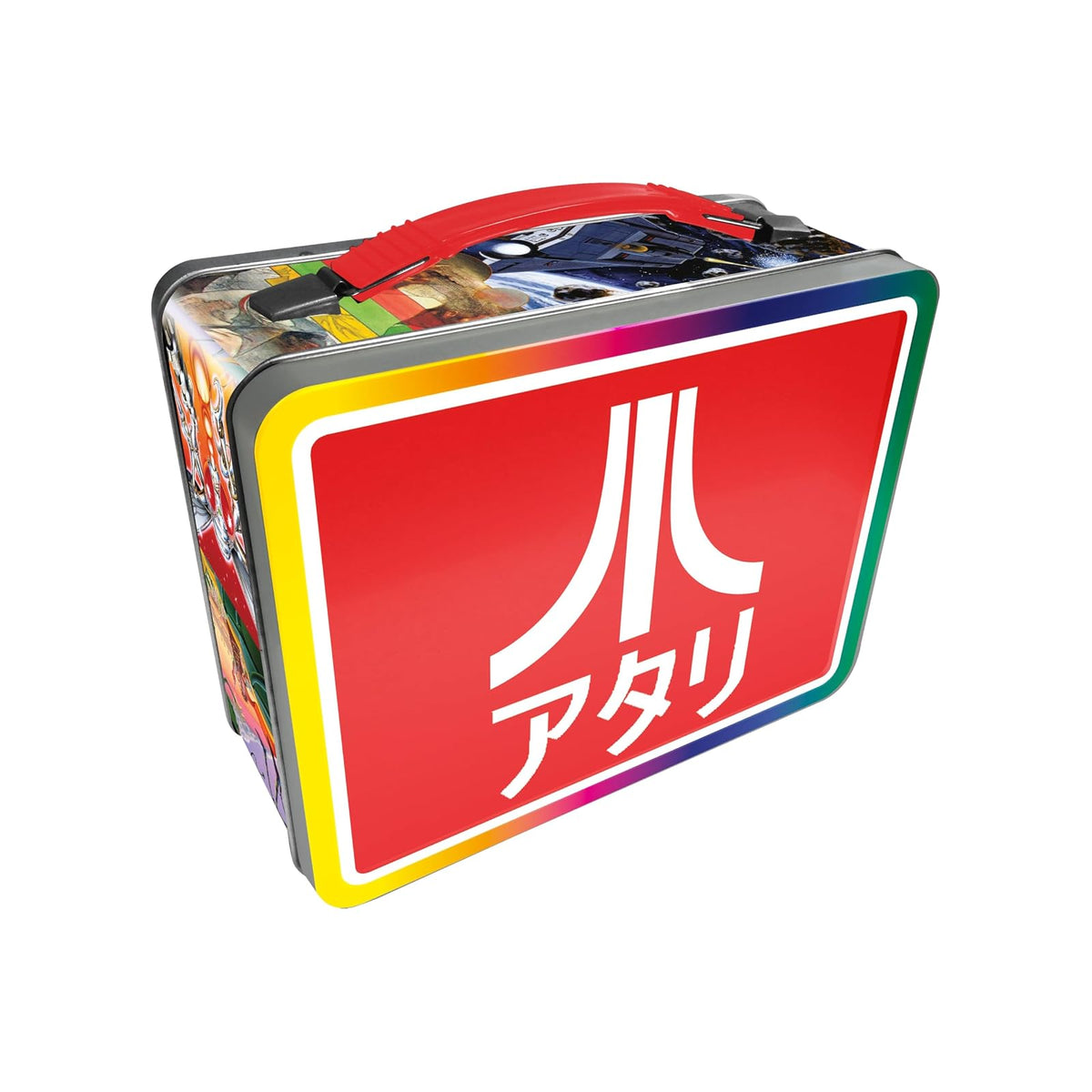 AQUARIUS Atari Fun Box - Caja de almacenamiento de lata resistente con mango de plástico y cubierta frontal en relieve, producto oficial de Atari y regalo coleccionable